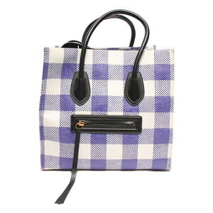 Celine Luggage Phantom handbag blue gingham check straw leather